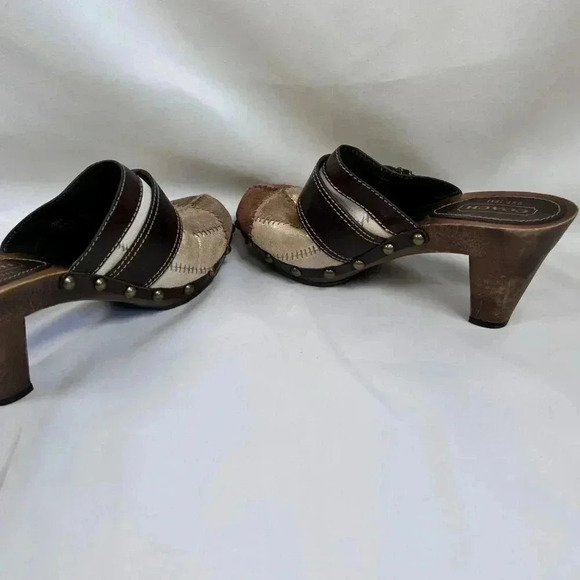 Coach Sebrina Studded Leather Suede Patchwork Clogs Size 5.5 Boho Retro - Picture 8 of 10